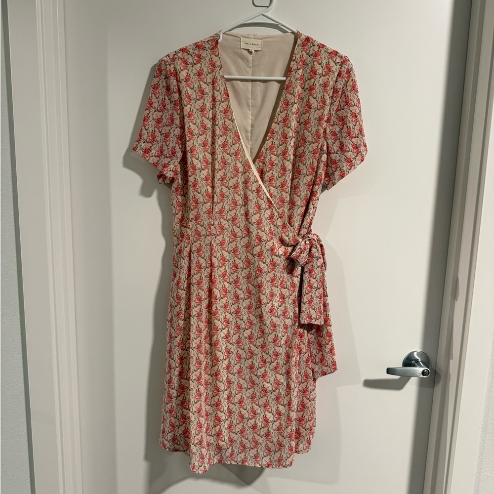 MELLODAY Pink Flutter Sleeve Wrap Dress